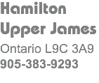 Hamilton
Upper James
Ontario L9C 3A9
905-383-9293
